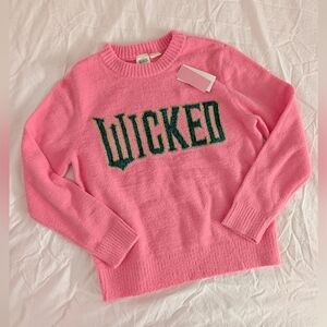 Wicked Official Merchandise Pink Green And Gold Knit Crewneck Sweater